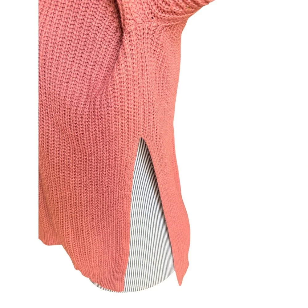 Planet Gold Pink Knit Mock Neck Cutout V Neck Long Sleeve Sweater Women's L